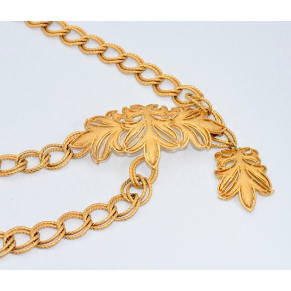 ST. JOHN Turned Brass Double Loops Chain Sculpture Gold Tone Belt 36\